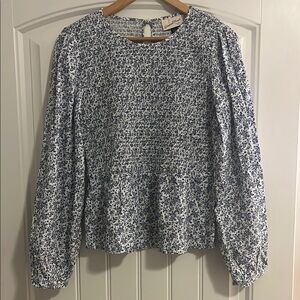 Floral Blue and White Women's Top